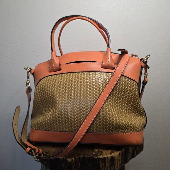 Dooney & Bourke Woven Embossed Satchel Crossbody Leather Coral Gold - Picture 11 of 16